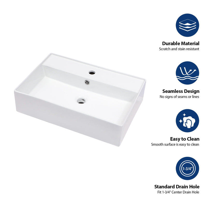 Modern Ceramic Rectangular Wall Mounted Bathroom Sink With Faucet Hole & Overflow by HouseOfZazla