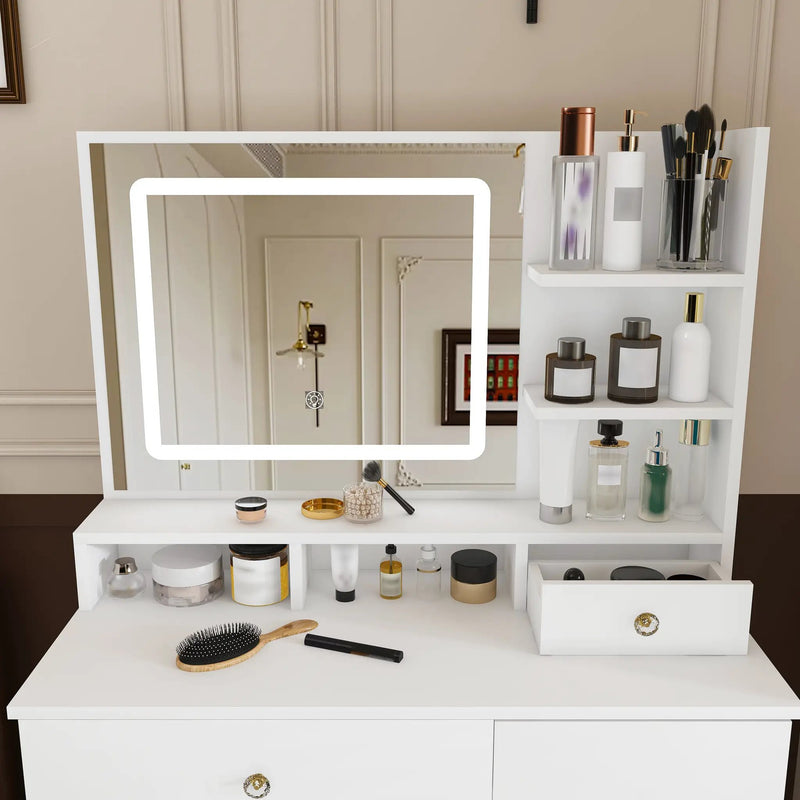Fashion Vanity Desk with Mirror & 3-Color Dimmable LED Lights by HouseOfZazla