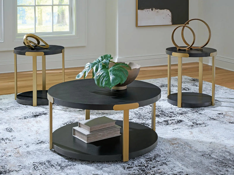 Shylore - Occasional Table Set (Set of 3) - Black / Brass Finish by Unique Piece Furniture