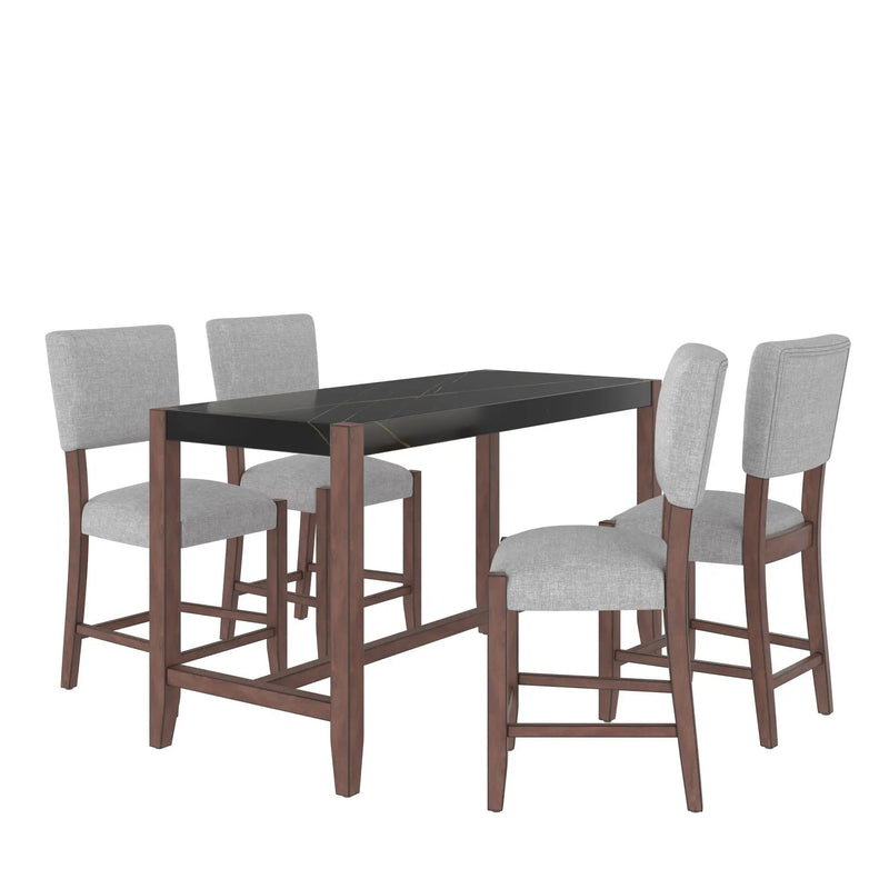 5 Piece Counter Height Dining Set, Bar Table With 4 Upholstered Chairs by Unique Piece Furniture