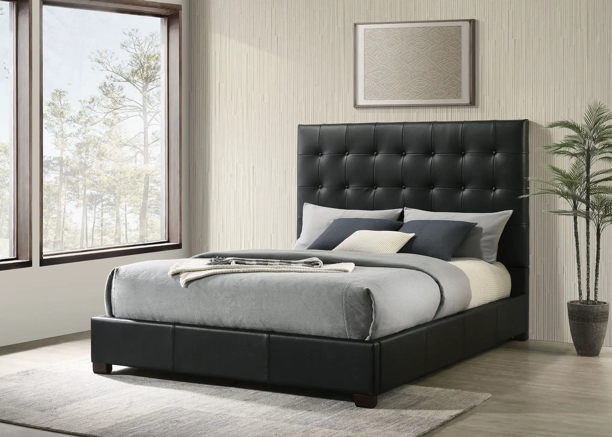 Medley Genuine Leather Queen Panel Platform Bed Black by Unique Piece Furniture