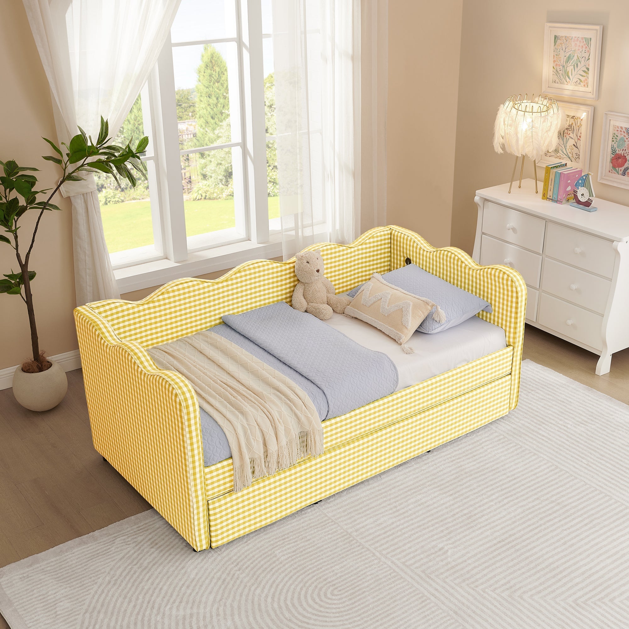 Cozy Gingham Daybed with Trundle Twin Size Sofa Bed by HouseOfZazla