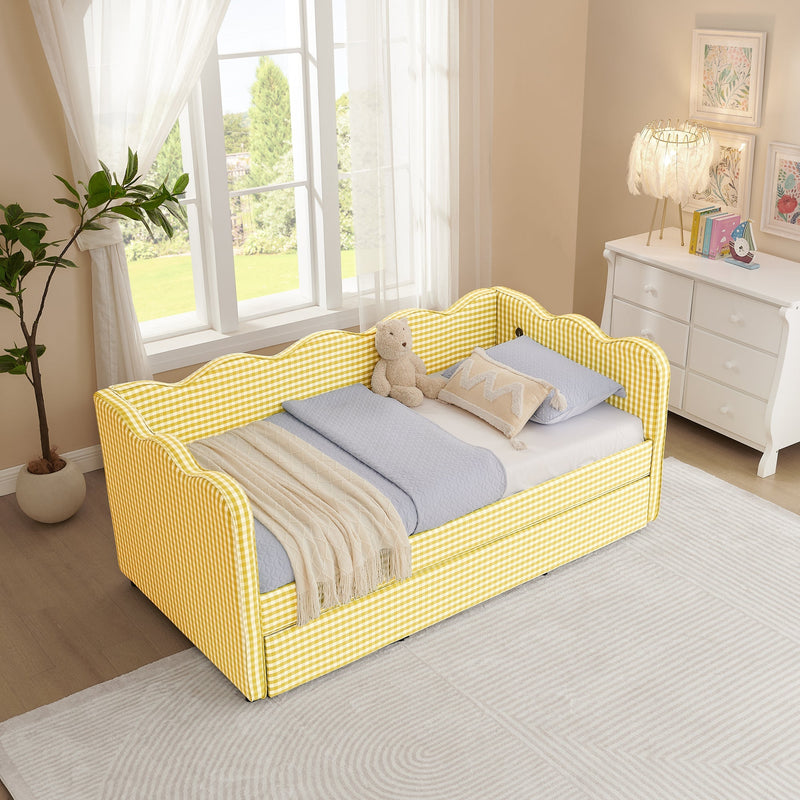 Cozy Gingham Daybed with Trundle Twin Size Sofa Bed by HouseOfZazla