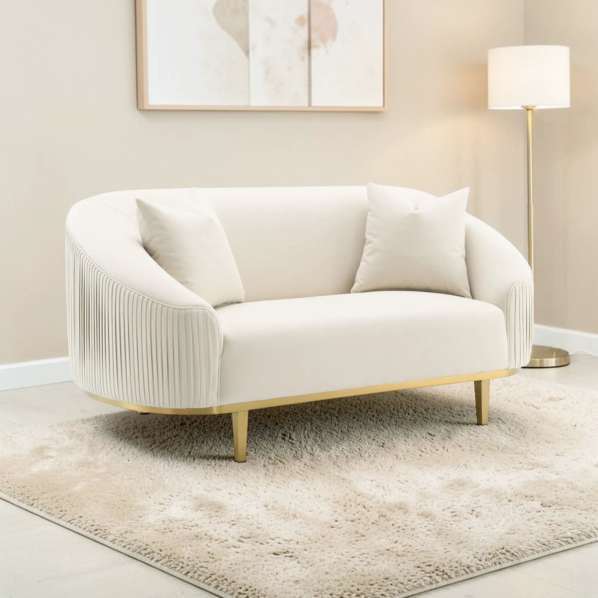 Martina - Loveseat With 2 Pillows - Ivory by HouseOfZazla