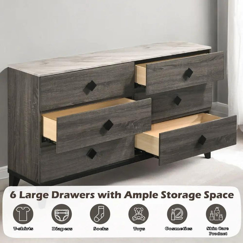 Avantika - Dresser - Faux Marble Top & Rustic Gray Oak by Unique Piece Furniture