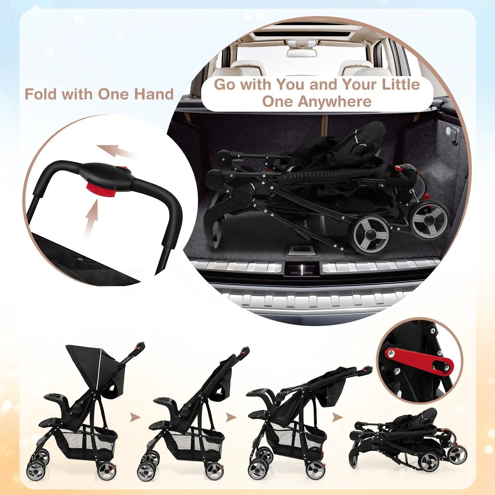 Toddler Travel Stroller for Airplane with Canopy and Adjustable Backrest by DirectDeals