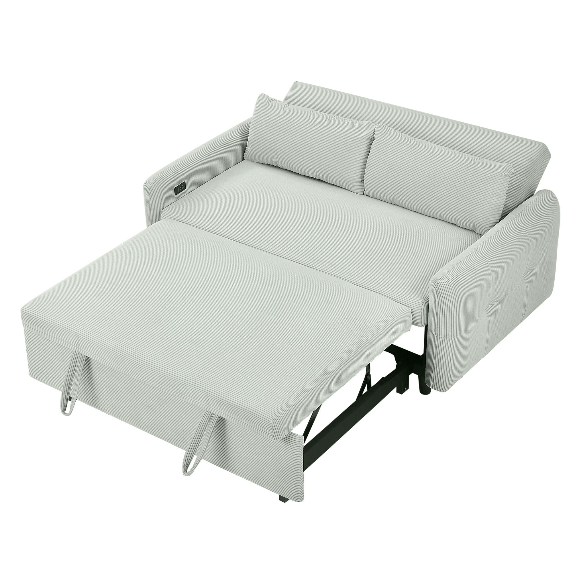 Pull-Out 2 Seat Modern Sleeper Sofa With 2 Throw Pillows And USB Ports by HouseOfZazla