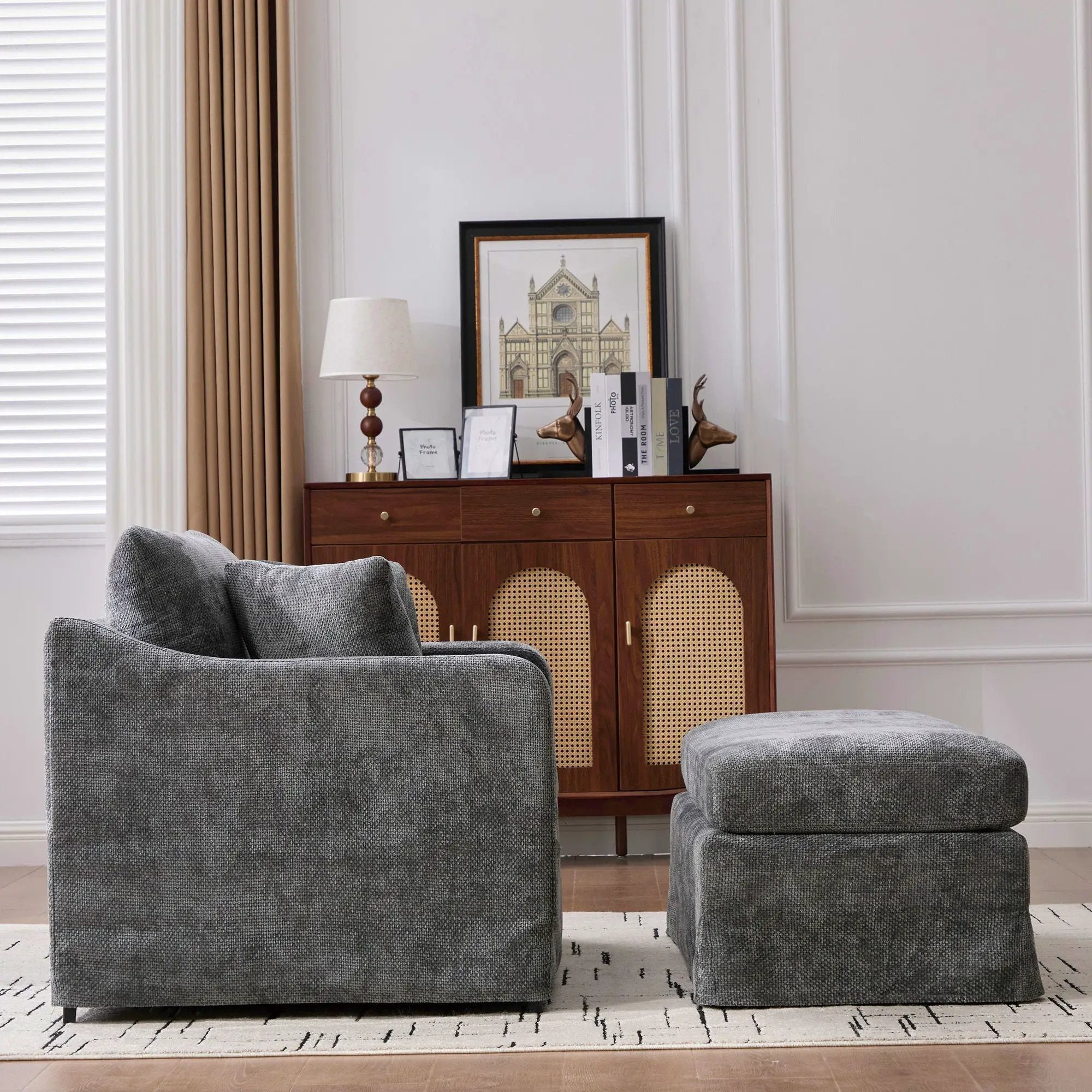 Accent Chair With Ottoman, Includes 2 Bolster Pillows by Unique Piece Furniture