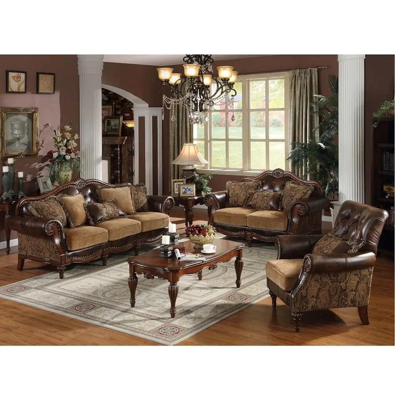 Dreena - Sofa With 5 Pillows - Two Tone Brown Synthetic Leather & Chenille Cherry by Unique Piece Furniture