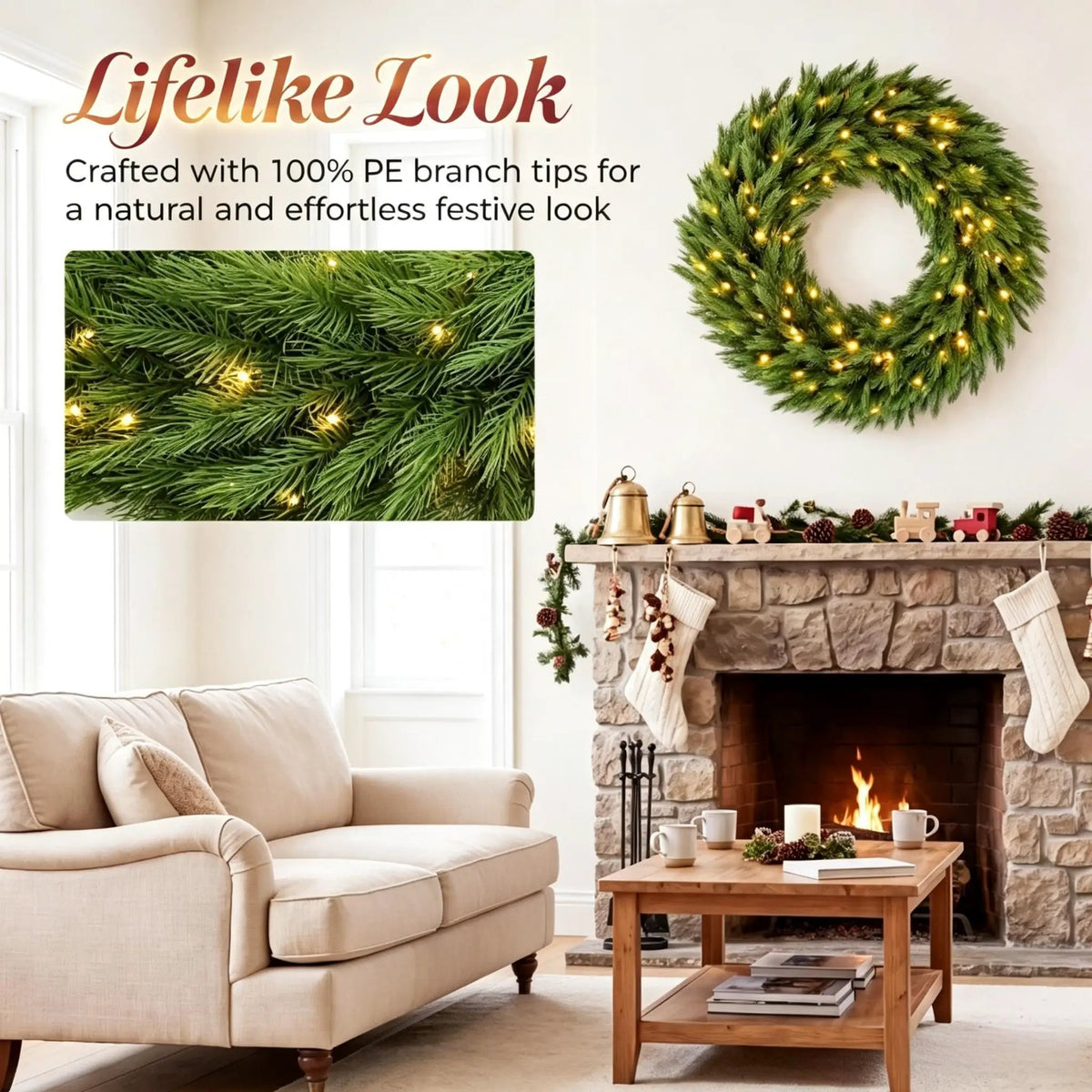 36 in Pre-Lit Norwegian Spruce Christmas Wreath, photo 4 of 9