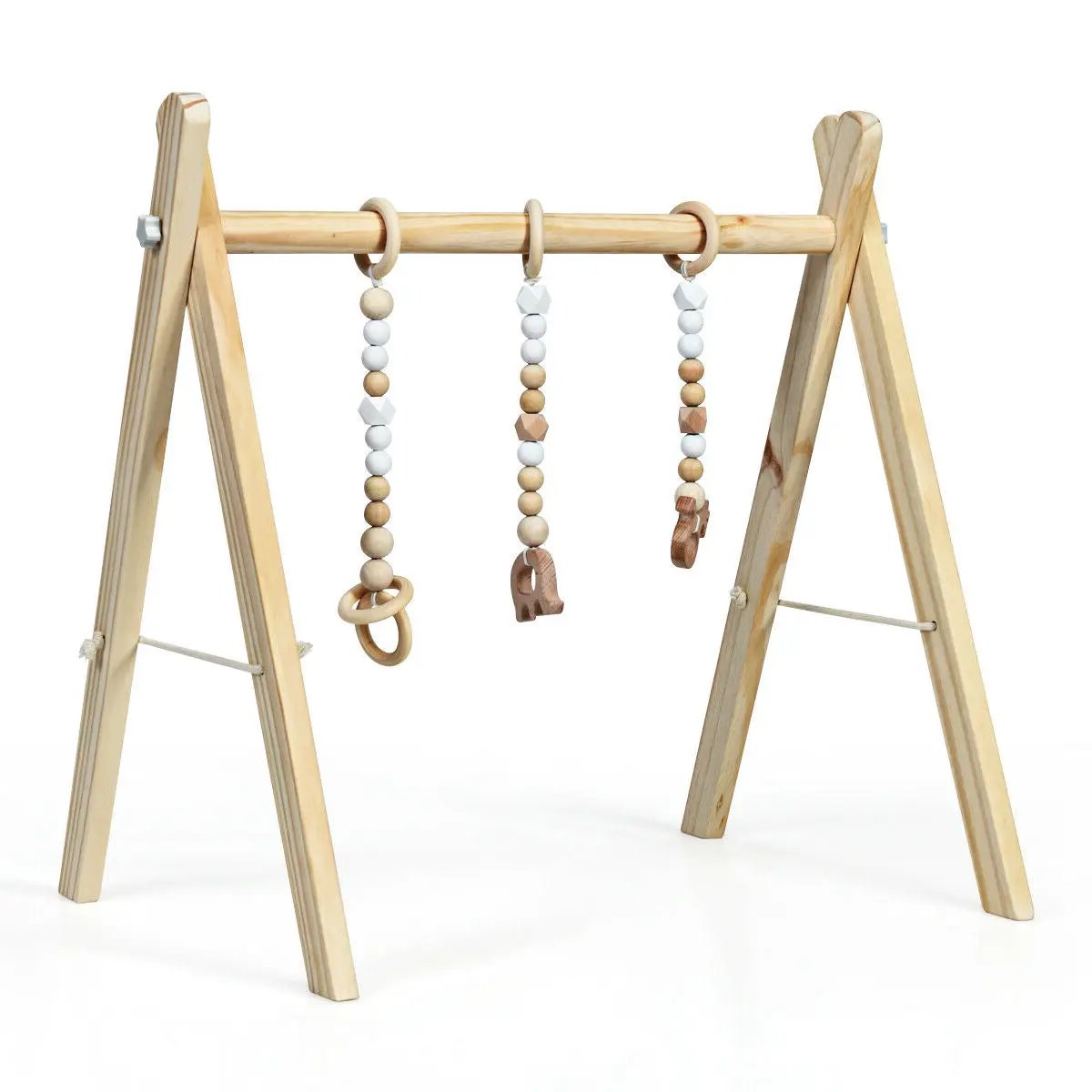 Portable 3 Wooden Newborn Baby Exercise Activity Gym Teething Toys Hanging Bar by DirectDeals