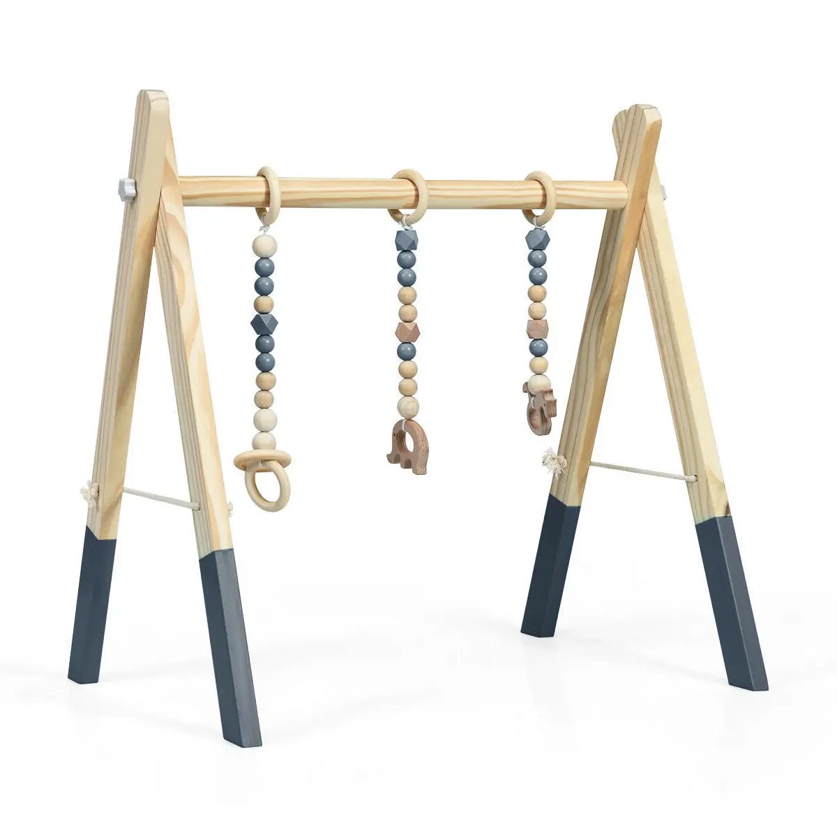 Portable 3 Wooden Newborn Baby Exercise Activity Gym Teething Toys Hanging Bar by DirectDeals