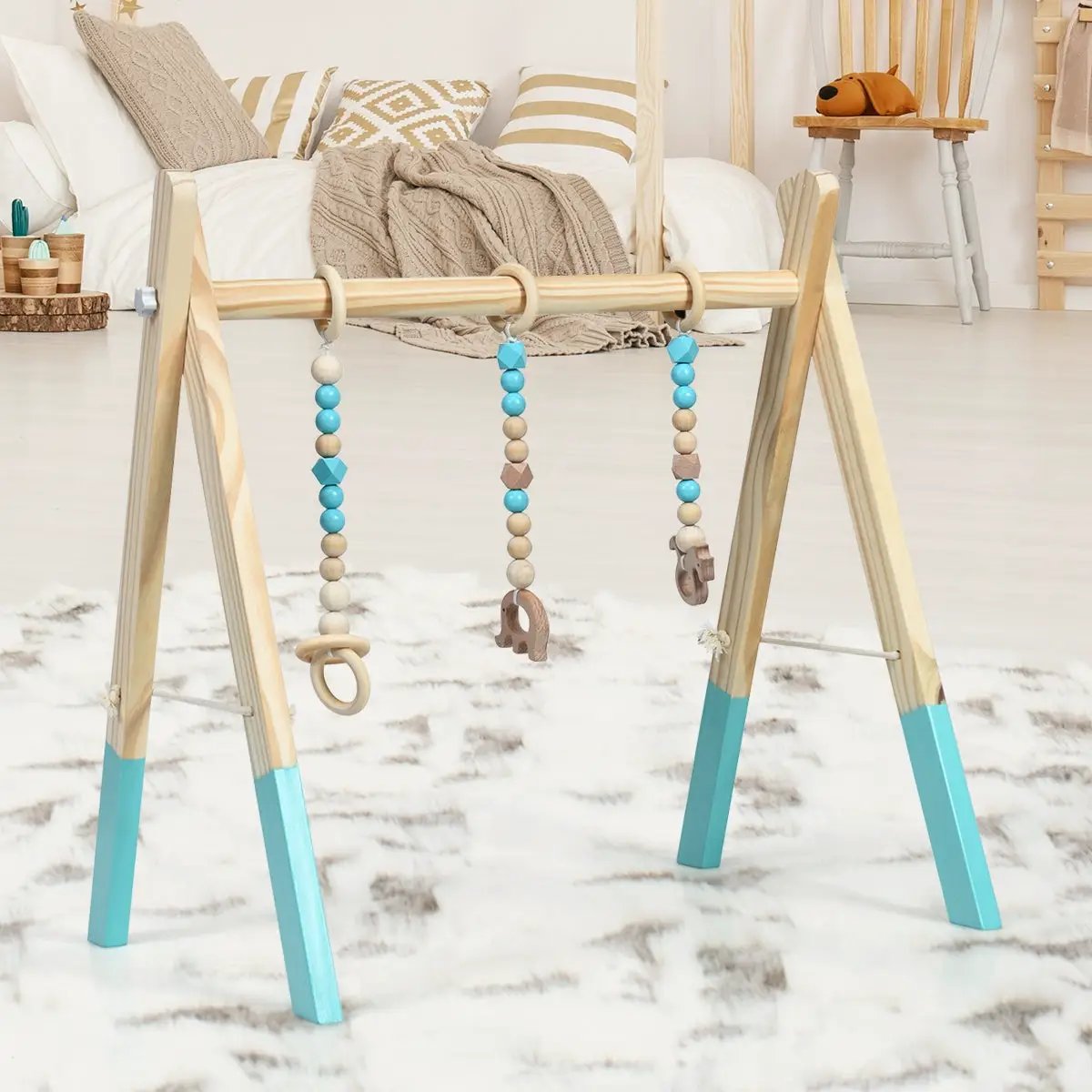Portable 3 Wooden Newborn Baby Exercise Activity Gym Teething Toys Hanging Bar by DirectDeals