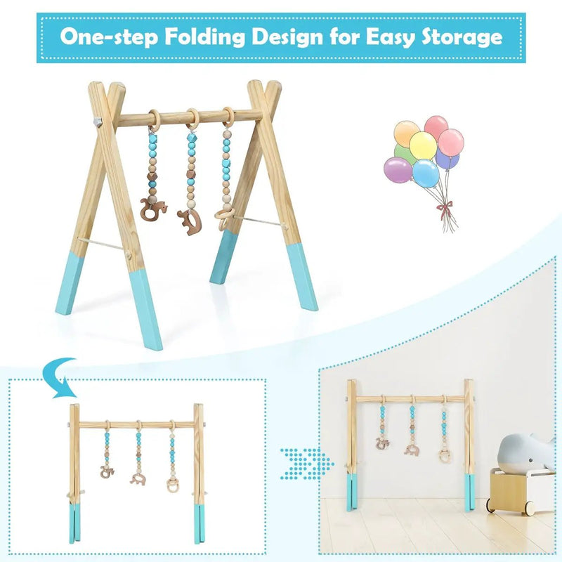 Portable 3 Wooden Newborn Baby Exercise Activity Gym Teething Toys Hanging Bar by DirectDeals