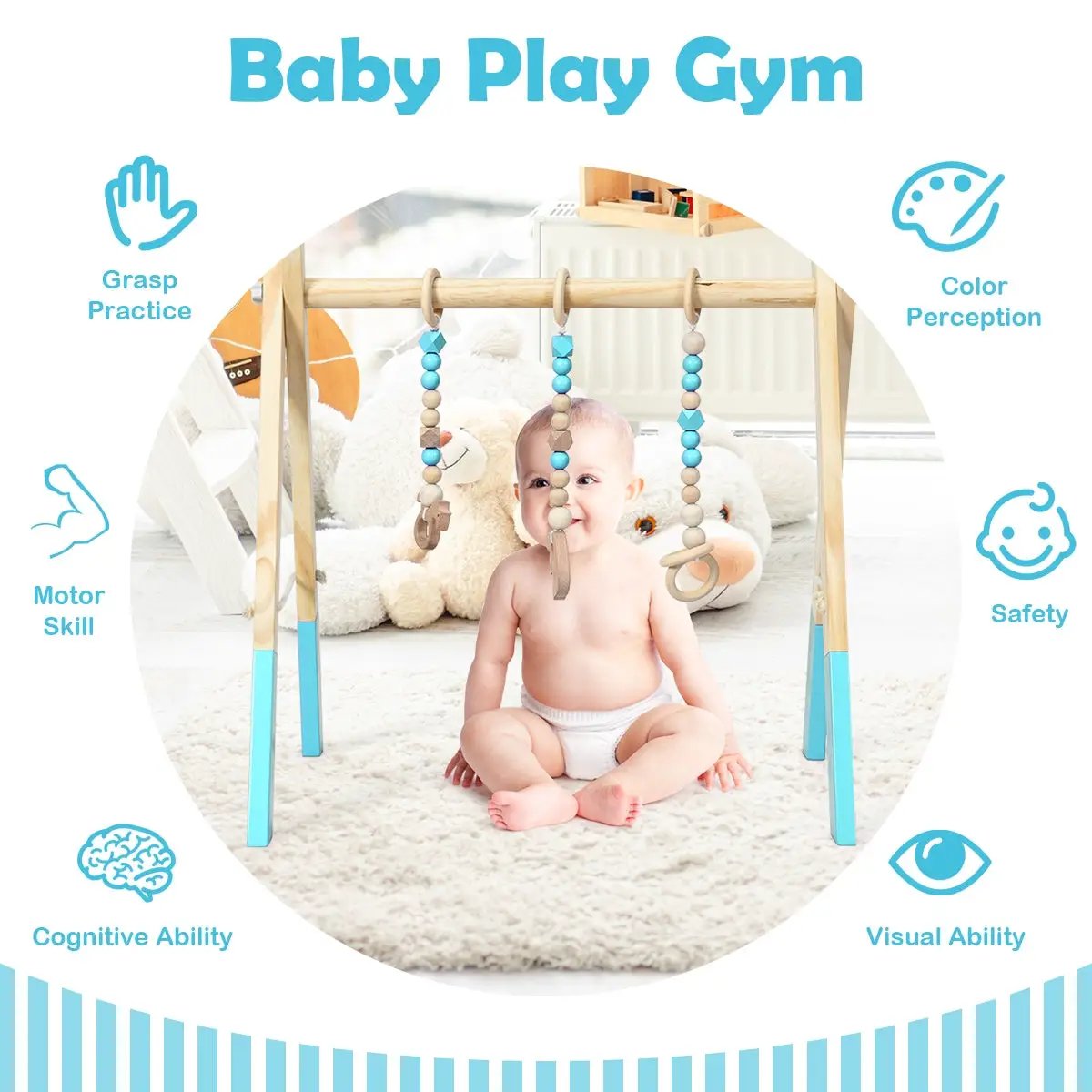 Portable 3 Wooden Newborn Baby Exercise Activity Gym Teething Toys Hanging Bar by DirectDeals