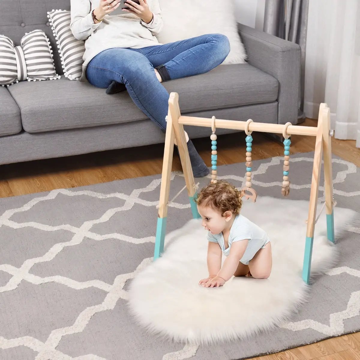 Portable 3 Wooden Newborn Baby Exercise Activity Gym Teething Toys Hanging Bar by DirectDeals