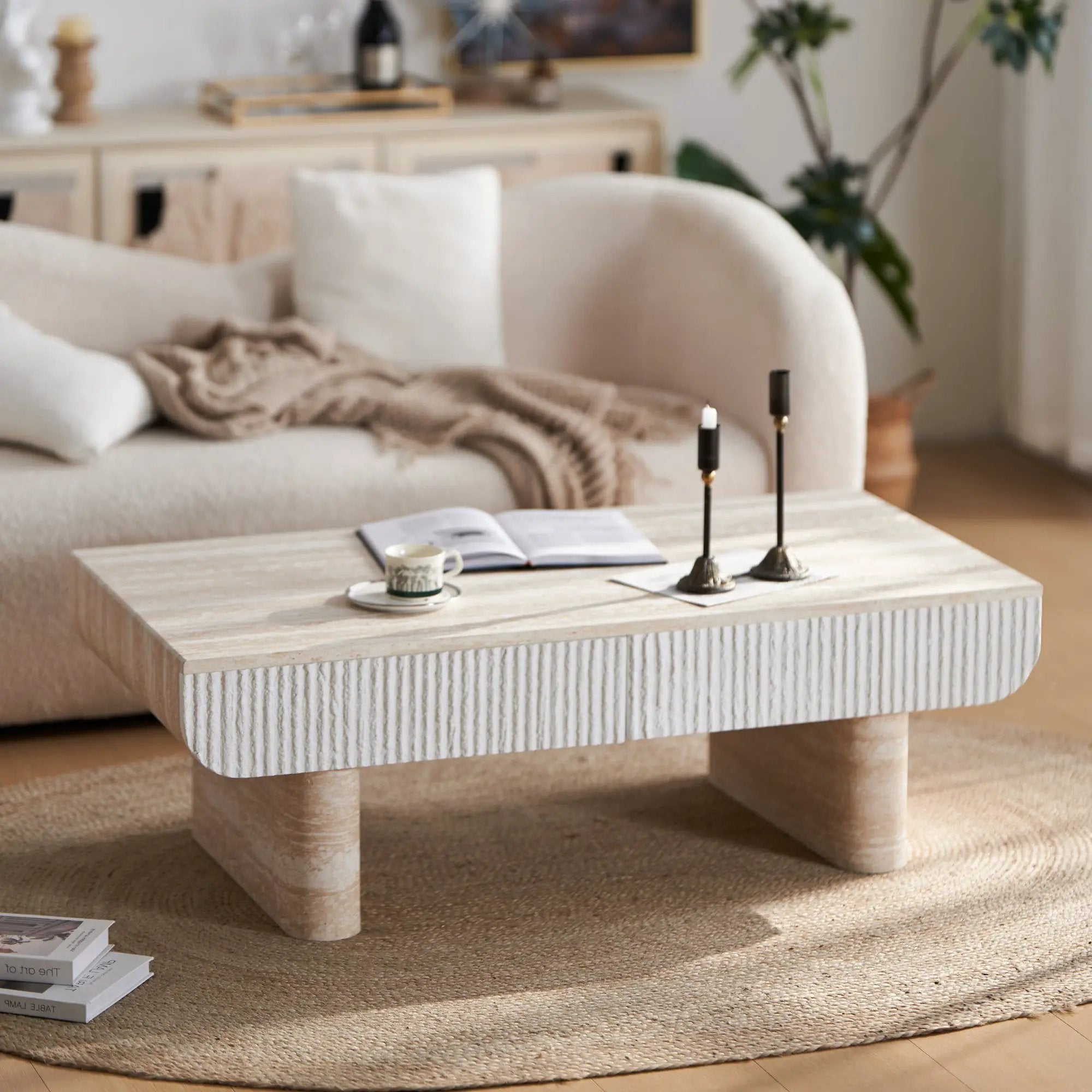 Mid Century Modern Coffee Table with Faux Marble Tabletop by HouseOfZazla