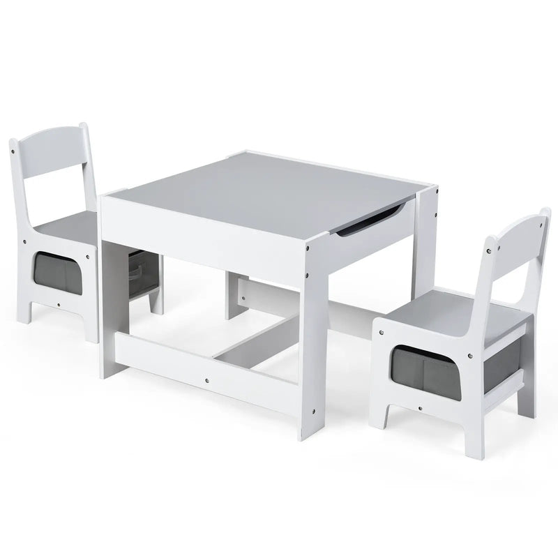 Kids Table Chairs Set With Storage Boxes Blackboard Whiteboard Drawing by DirectDeals