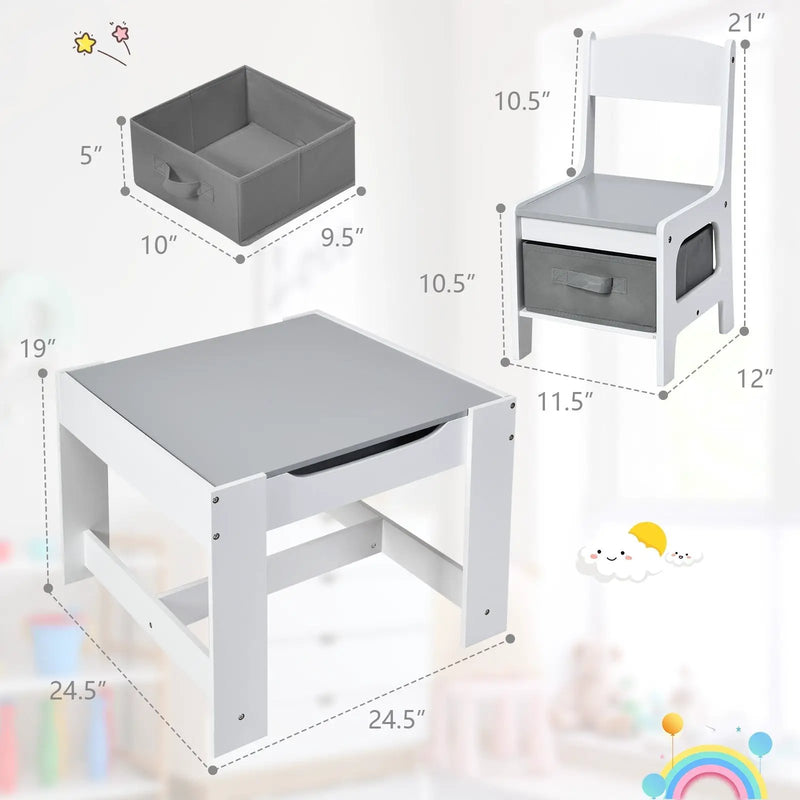 Kids Table Chairs Set With Storage Boxes Blackboard Whiteboard Drawing by DirectDeals