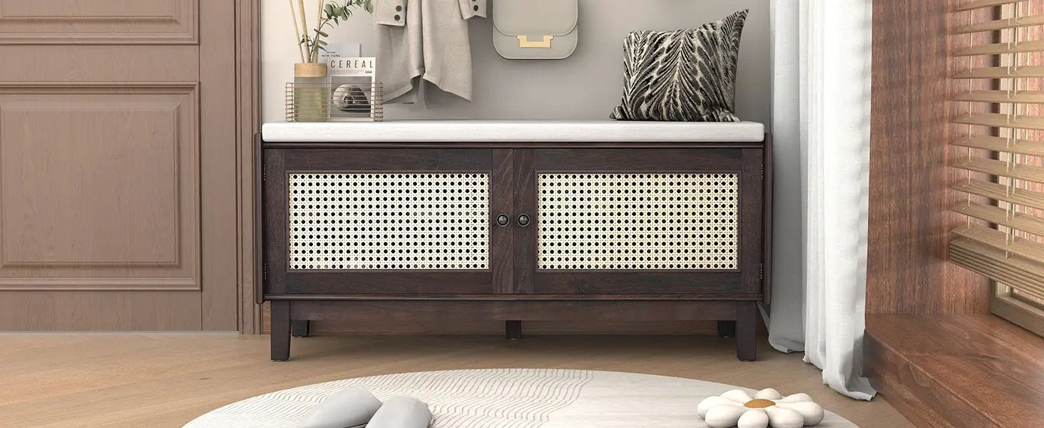 TREXM Boho Rattan Entryway Bench with Storage by HouseOfZazla