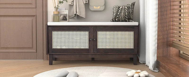 TREXM Boho Rattan Entryway Bench with Storage by HouseOfZazla