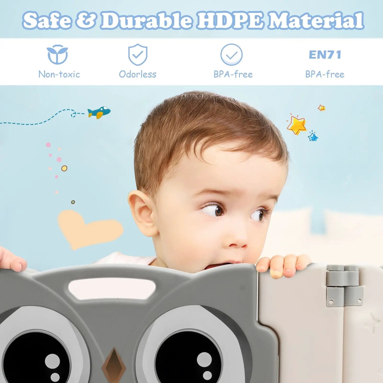 16-Panel Baby Activity Center Play Yard with Lock Door -Beige by DirectDeals