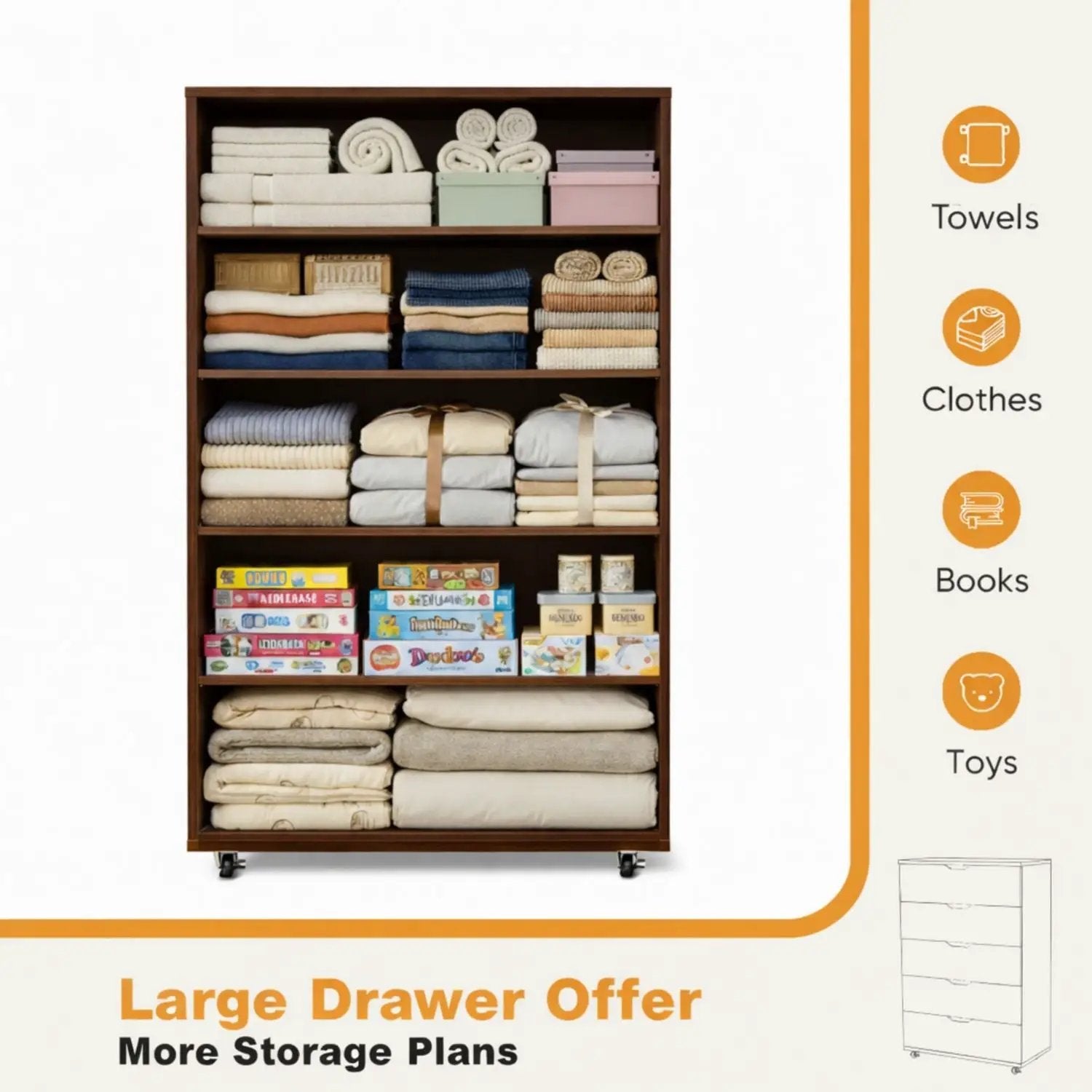 Modern 5 Drawer Dresser With Wheels by HouseOfZazla