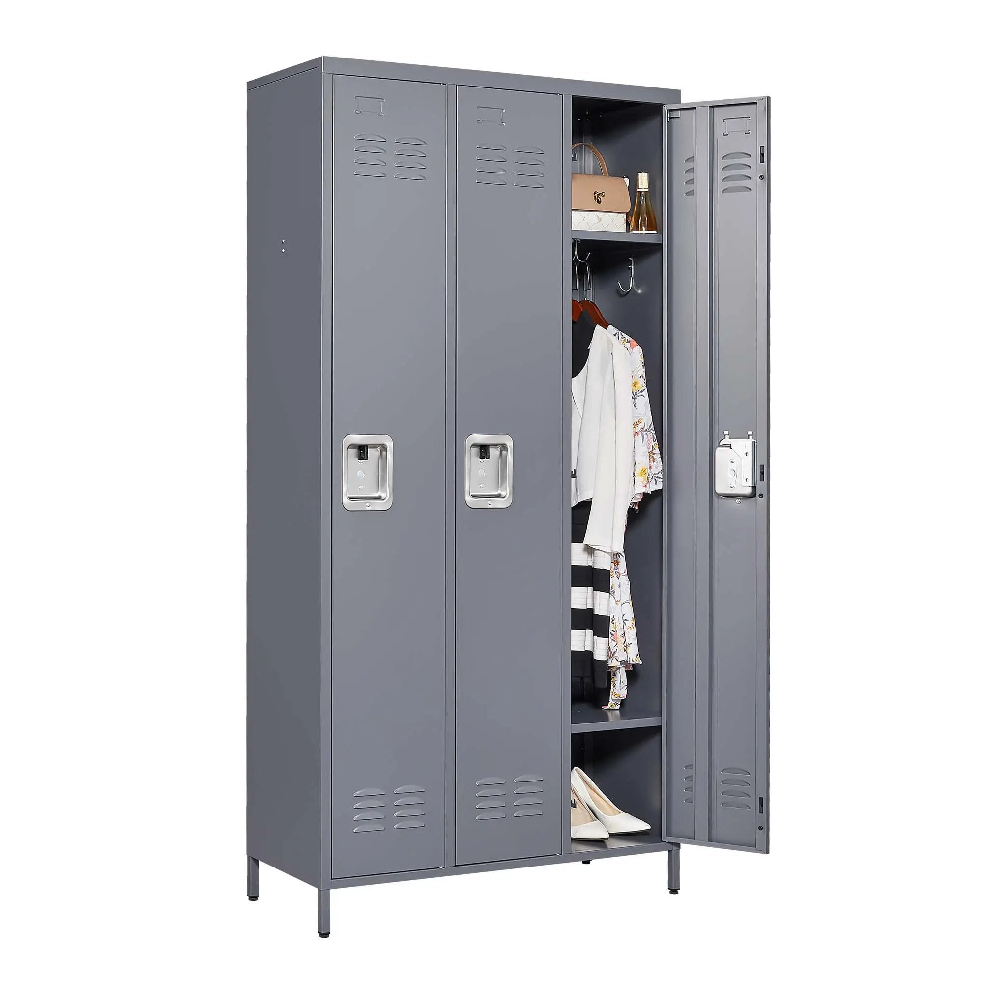 3 Door Lockers With Lock For Home, Gym, Office, School, And Garage - Gray by HouseOfZazla