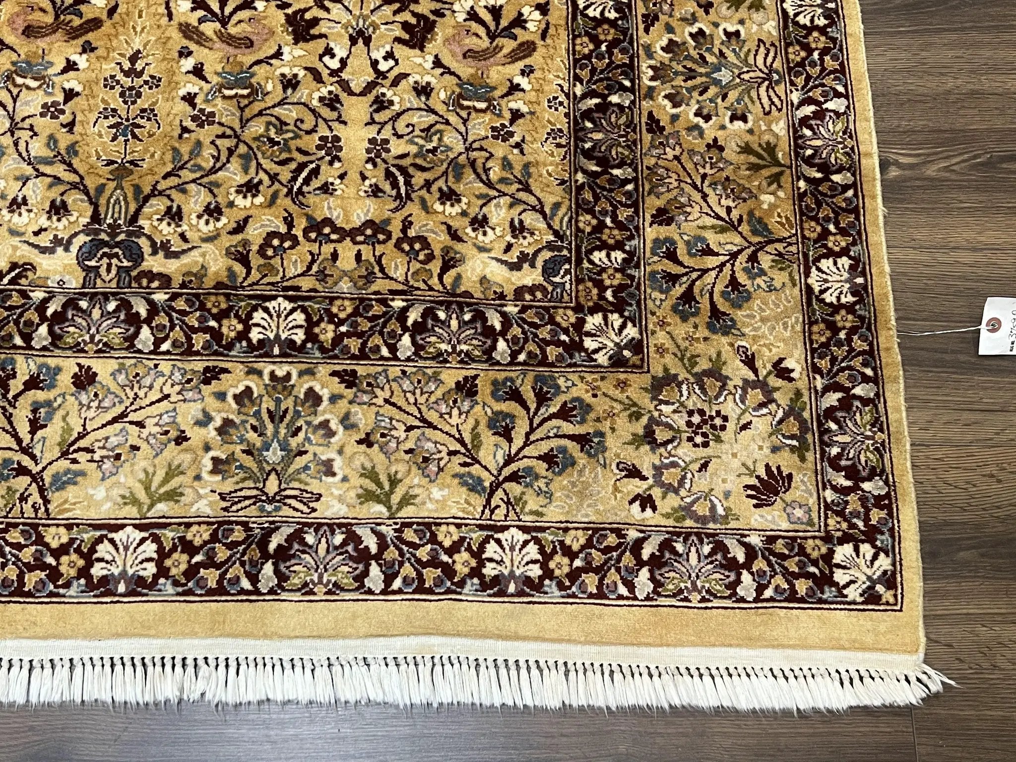 Pretty Indo Persian Rug 6x9, Allover Floral Motif with Birds, Tan/Cream, Very Fine Oriental Carpet, Hand Knotted Vintage Indian Wool Rug by Jewel Rugs