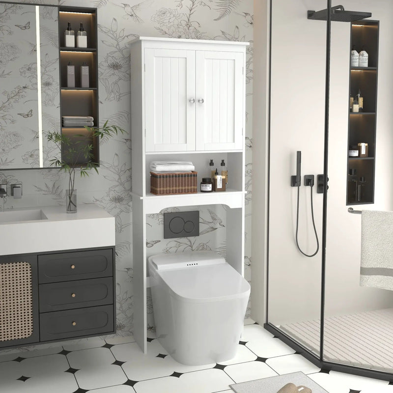 Over The Toilet Storage Cabinet, Bathroom Space Saver With Adjustable Shelf - White by Unique Piece Furniture