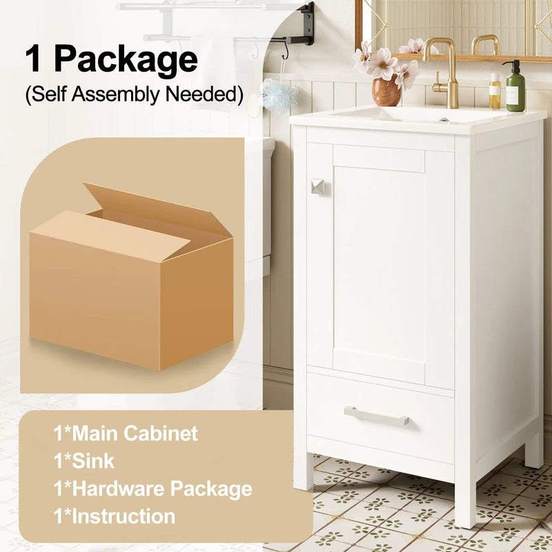 Bathroom Vanity With Ceramic Sink, Soft Close Drawers, Door Organizer, Divider Drawer, Adjustable Foot Pads by HouseOfZazla