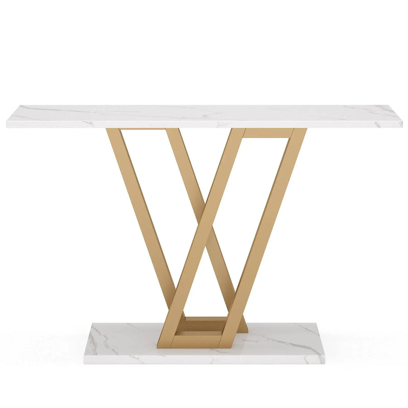 Console Table With Top With V Leg Frame For Hallway, Living Room - White / Gold by HouseOfZazla