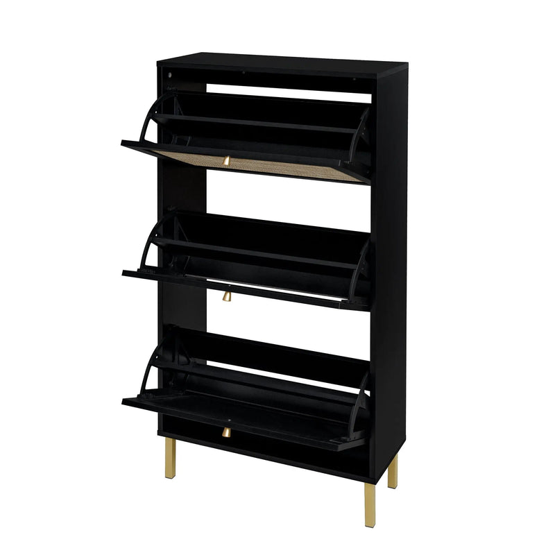 Modern Rattan 3 Door Shoe Rack Cabinet for Entryway by HouseOfZazla