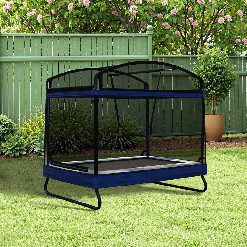 Outdoor Square Trampoline For Kids And Adults With Protective Net And Swing 4 X 6Ft - Black / Blue by HouseOfZazla