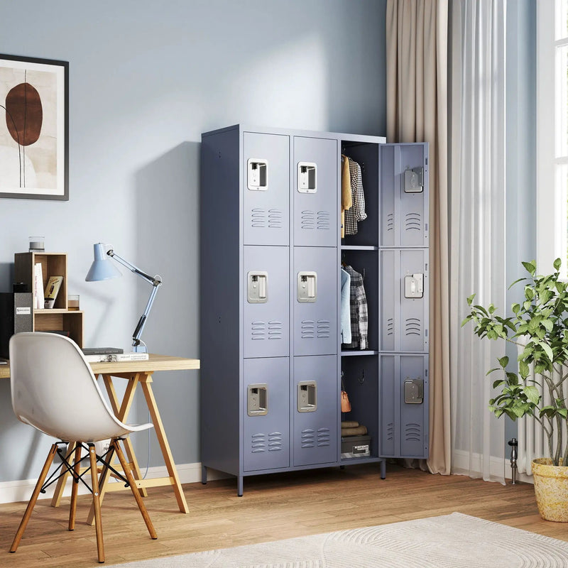 9 Door Lockers With Lock For Storage In Office, School, Gym, And Bedroom - Gray by Unique Piece Furniture