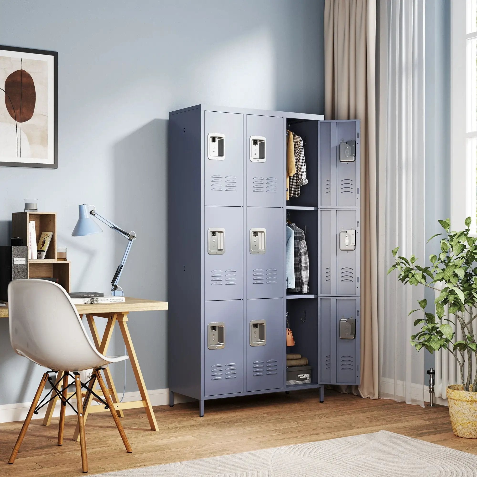 9 Door Lockers With Lock For Storage In Office, School, Gym, And Bedroom - Gray by HouseOfZazla