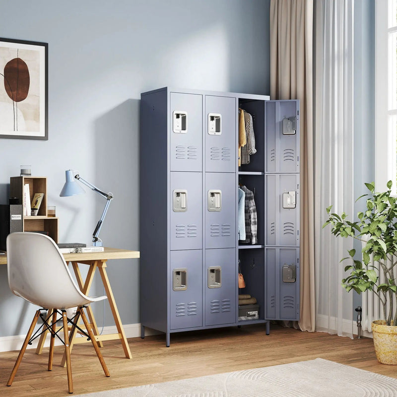 9 Door Lockers With Lock For Storage In Office, School, Gym, And Bedroom - Gray by HouseOfZazla