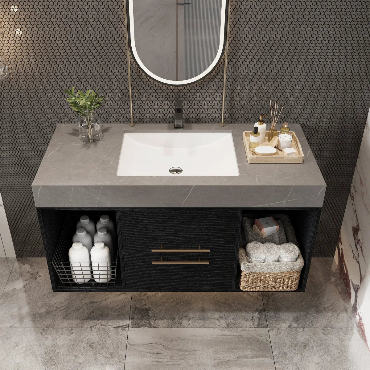 39.4 Inches Single Contemporary Floating Bathroom Vanity, photo 3 of 10
