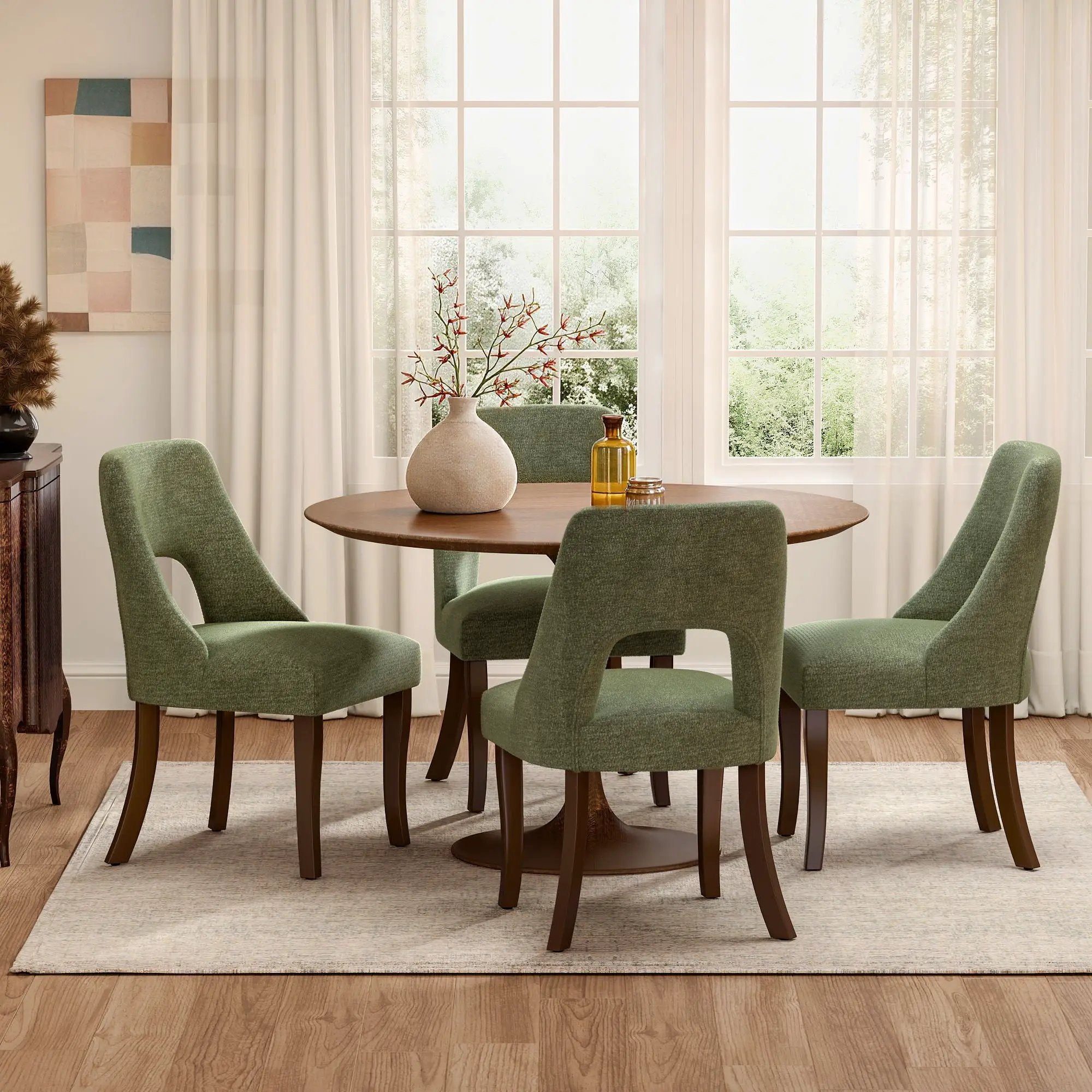 Upholstered Dining Chair With Curved Legs (Set of 2) - Green by Unique Piece Furniture