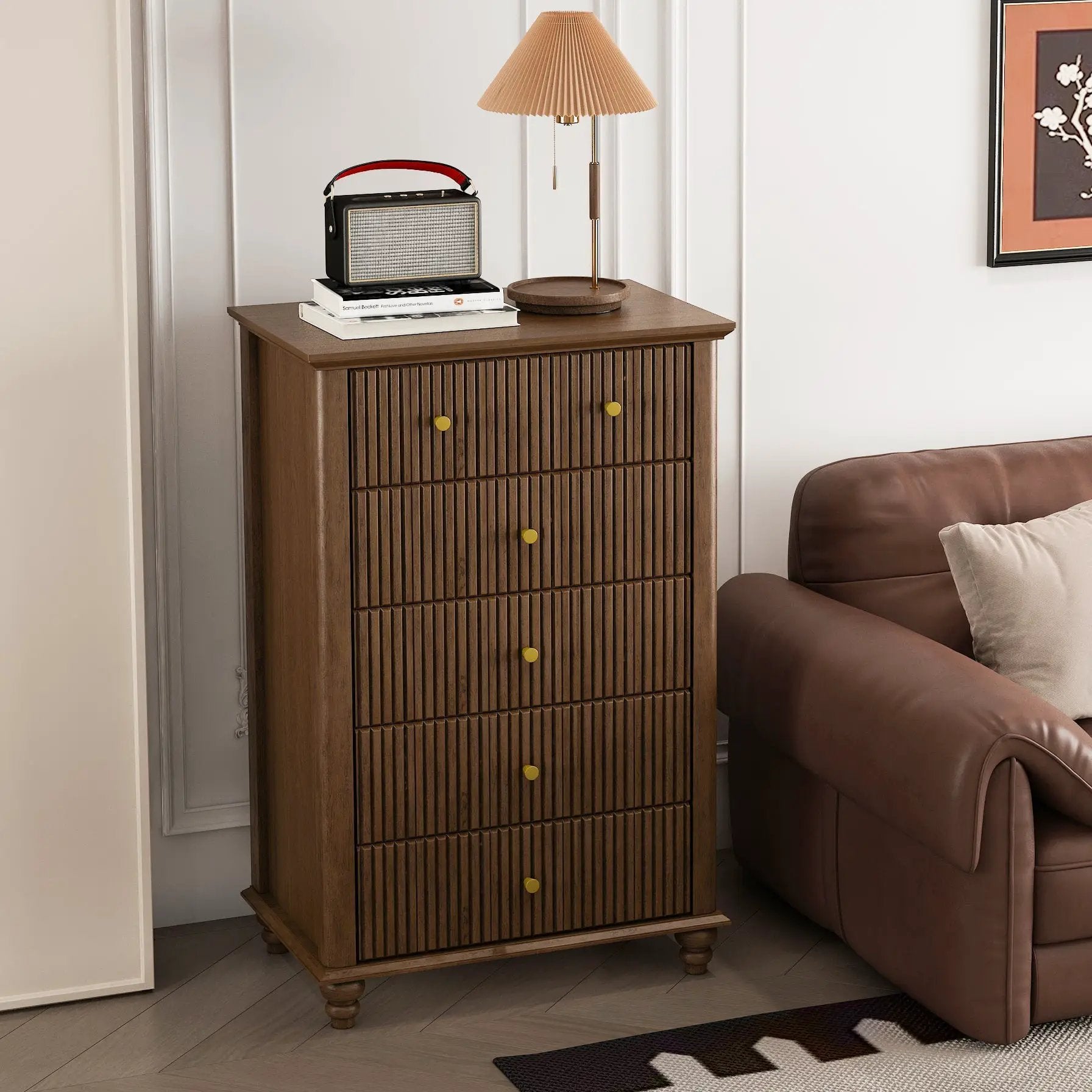 Fluted 5 Drawer Dresser, 45 Inch Tall Modern Chest of Drawers by HouseOfZazla