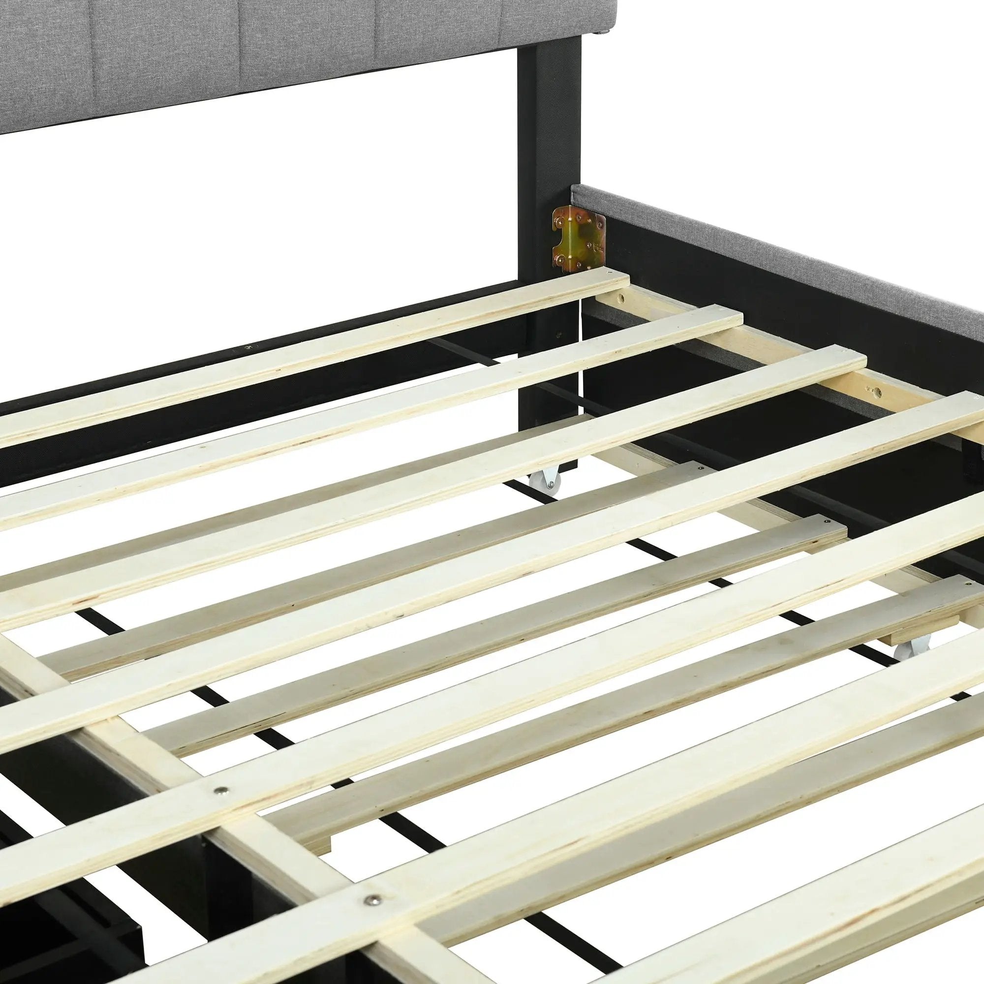 Upholstered Platform Bed With Storage Headboard, Trundle & 2 Drawers And A Set Of Sockets & USB Ports by HouseOfZazla