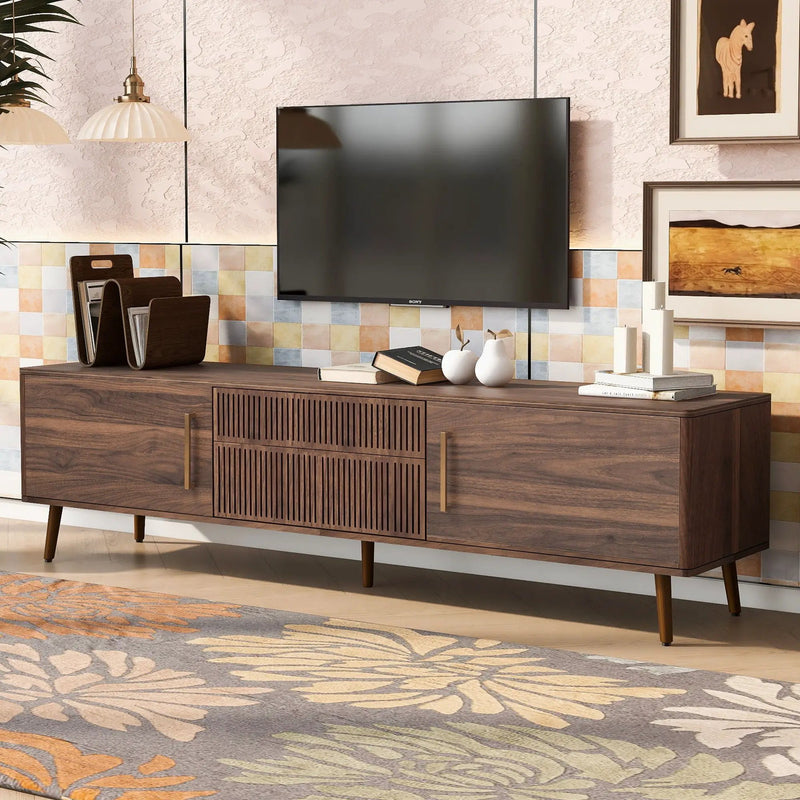 TV Stand With 2 Drawers, Media Console Table For TVs Up To 80'' For Living Room - Walnut by Unique Piece Furniture