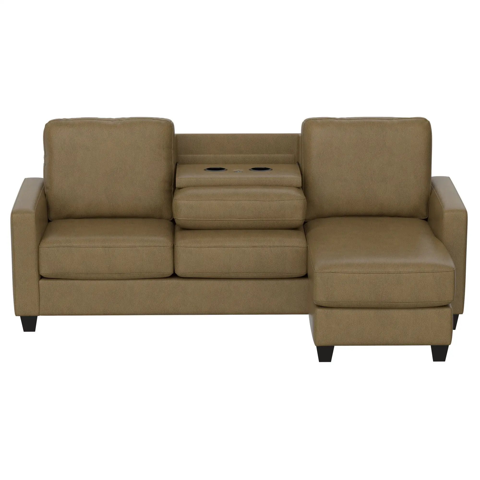 2 Piece Sofa With Chaise, Comfortable Seating For 3, Tapered Feet, USB Charging Console - Brown by HouseOfZazla