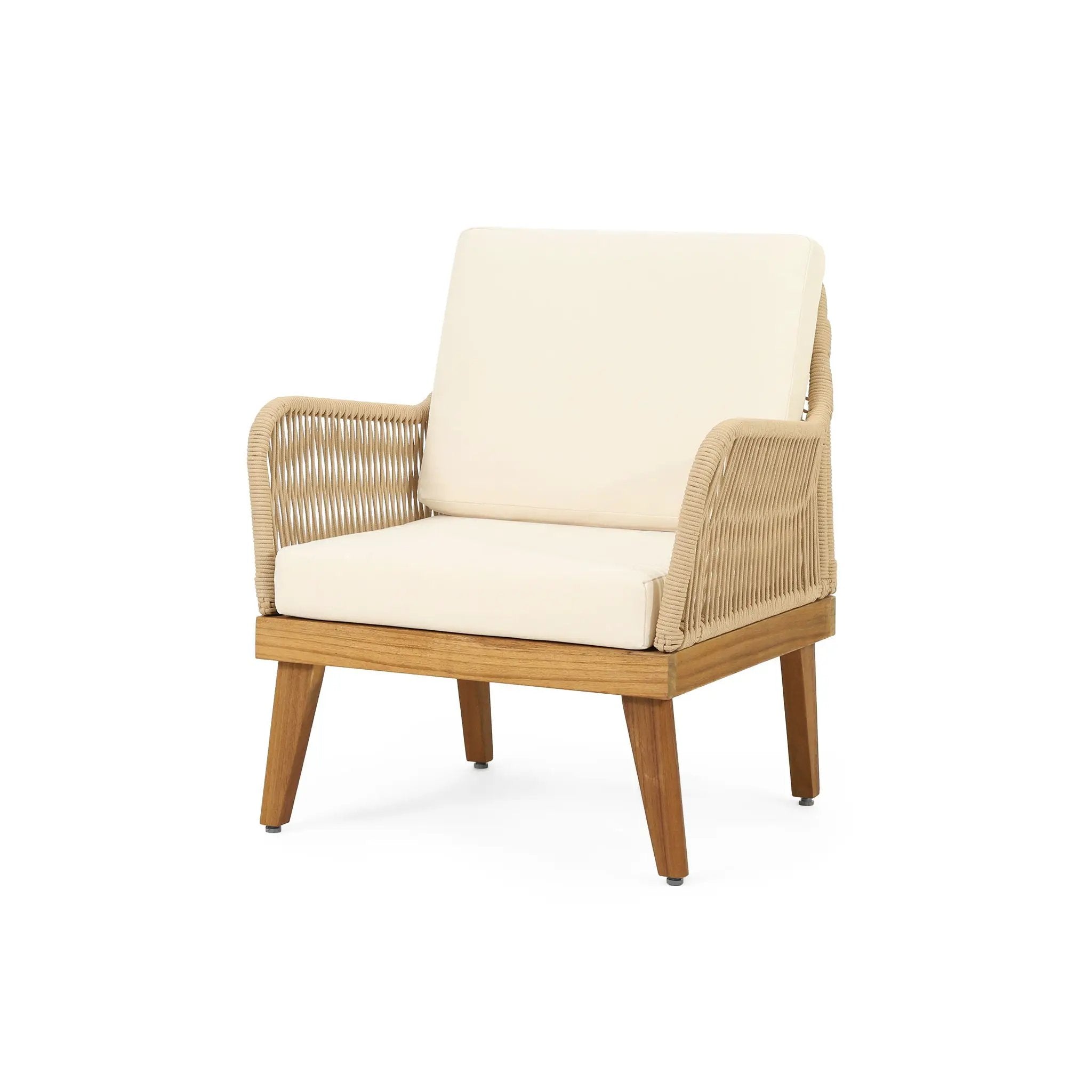 Outdoor Club Chair With Rope Weave Design - Teak by HouseOfZazla