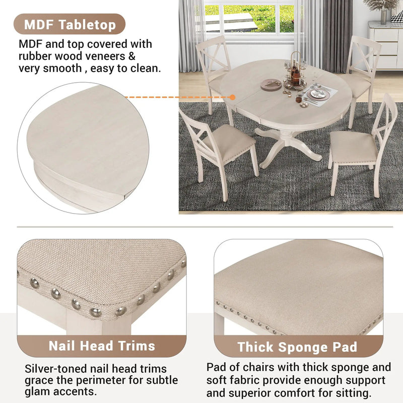 Modern Dining Table Set For 4, Round Table And 4 Kitchen Room Chairs, 5 Piece Kitchen Table Set For Dining Room, Dinette, Breakfast Nook by Unique Piece Furniture