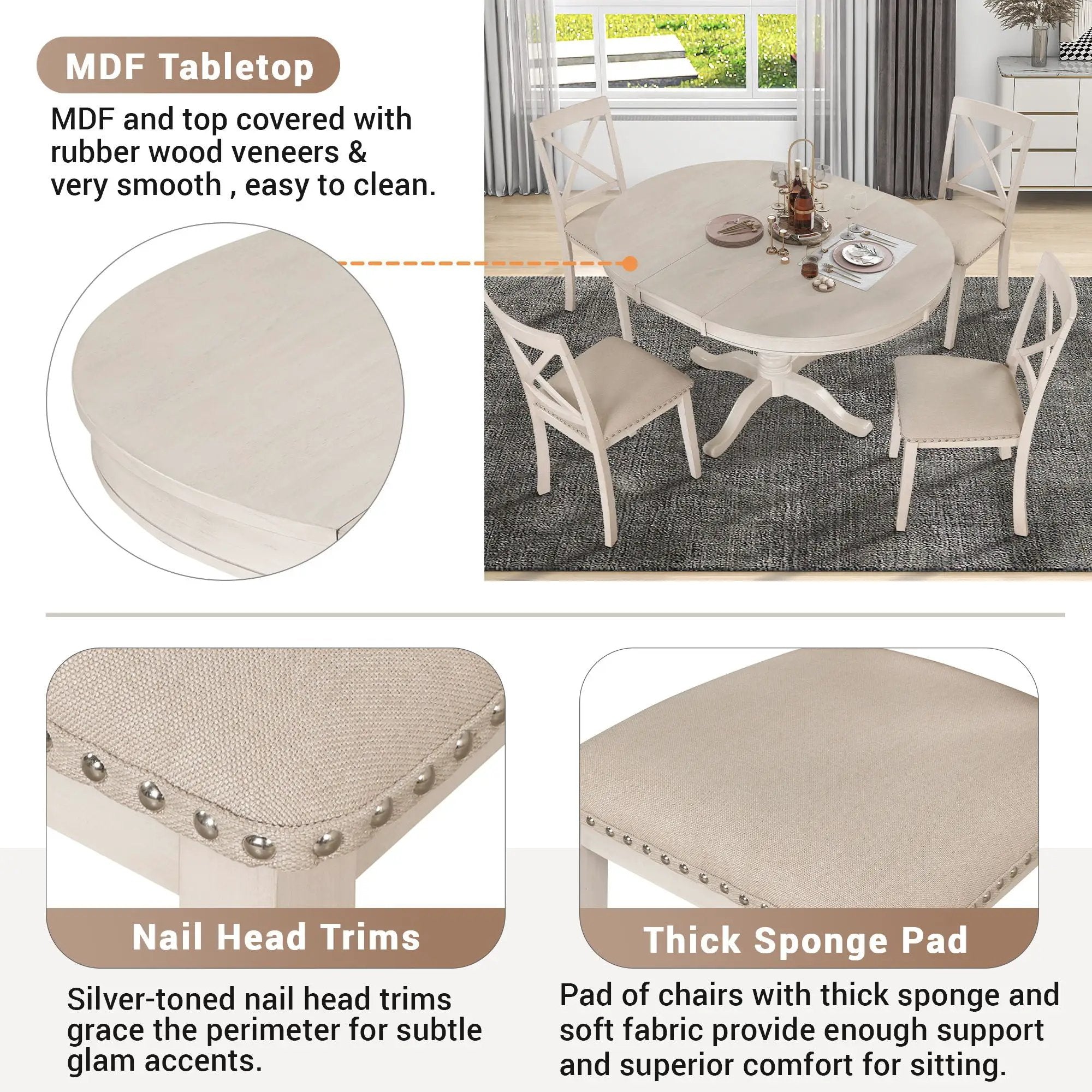 Modern Dining Table Set For 4, Round Table And 4 Kitchen Room Chairs, 5 Piece Kitchen Table Set For Dining Room, Dinette, Breakfast Nook by HouseOfZazla