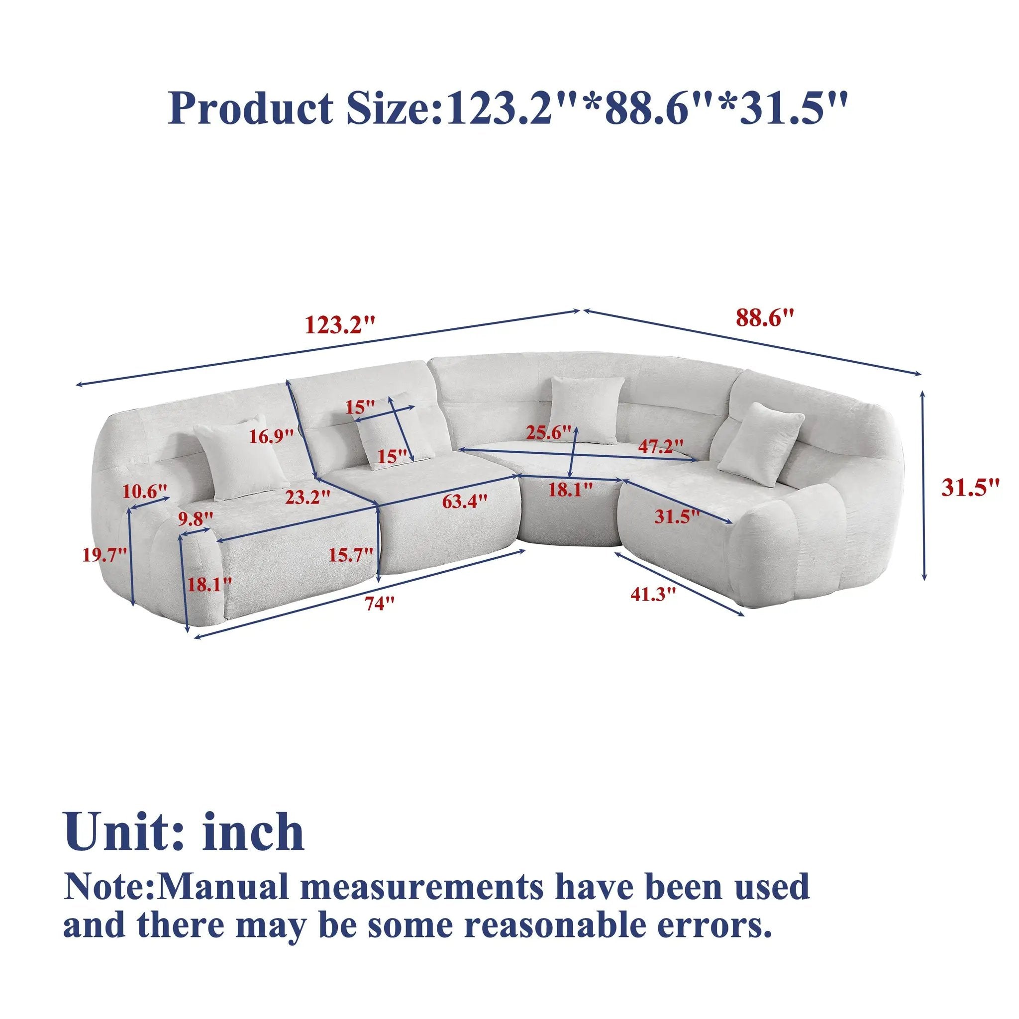 123.2-Inch Modern Luxury Curved Corner Sectional Sofa by HouseOfZazla