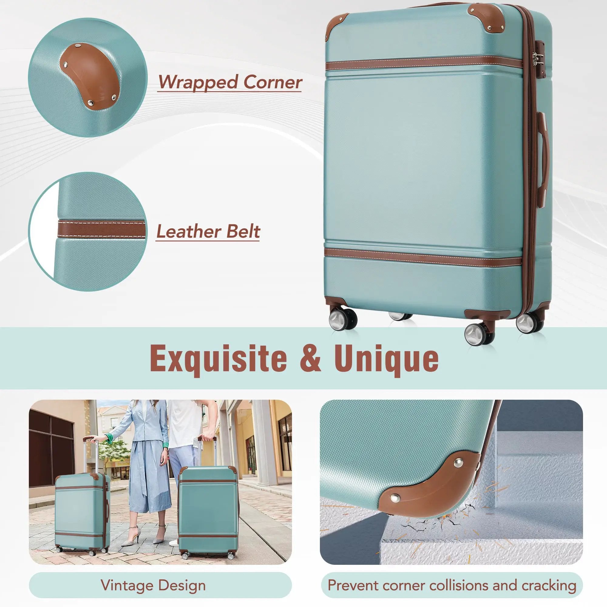 Hardshell Luggage Sets 3 Pieces 20" / 24" Luggages And Cosmetic Case Spinner Suitcase With Tsa Lock Lightweight by HouseOfZazla