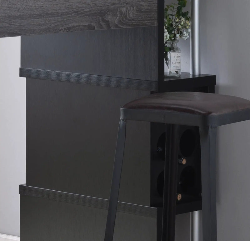 Home Bar Table With Wine Glass Compartment And Three Shelves - Distressed Gray / Black by Unique Piece Furniture