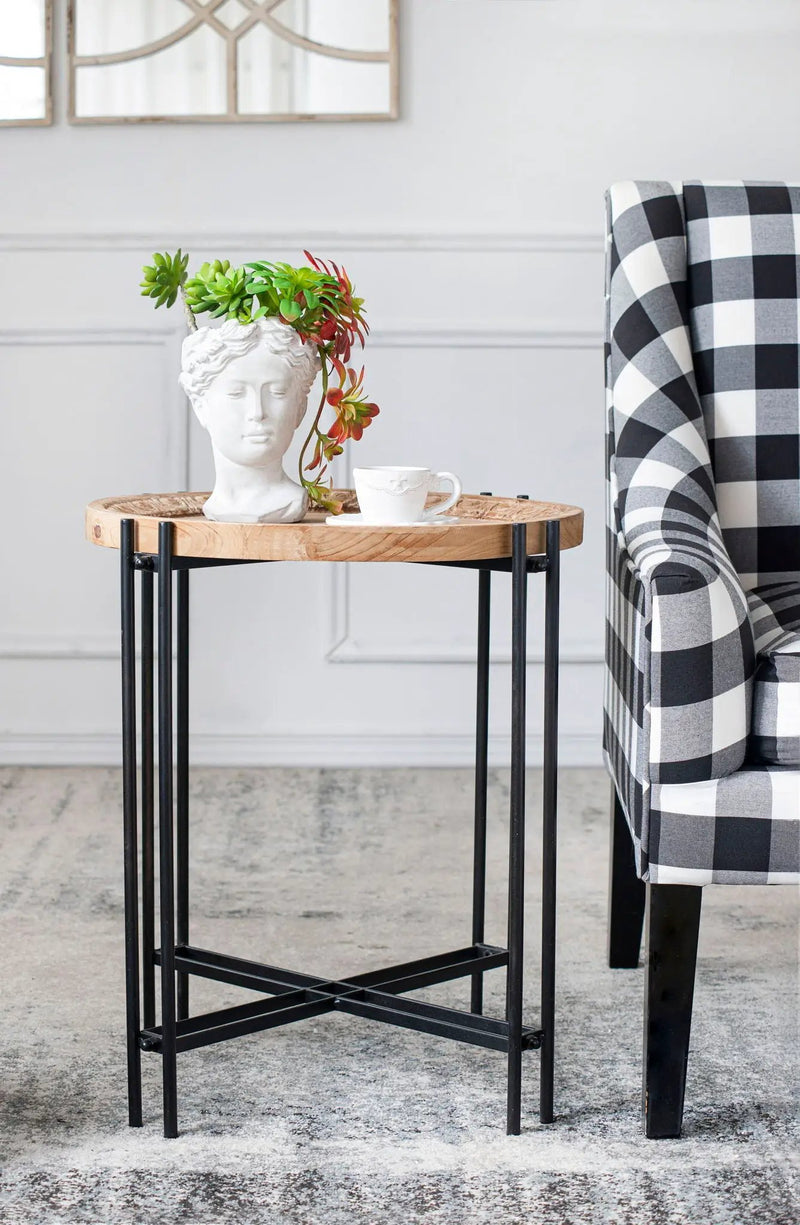 Round Side Table With Wood Top, End Table For Living Room Bedroom - Black Brown by Unique Piece Furniture